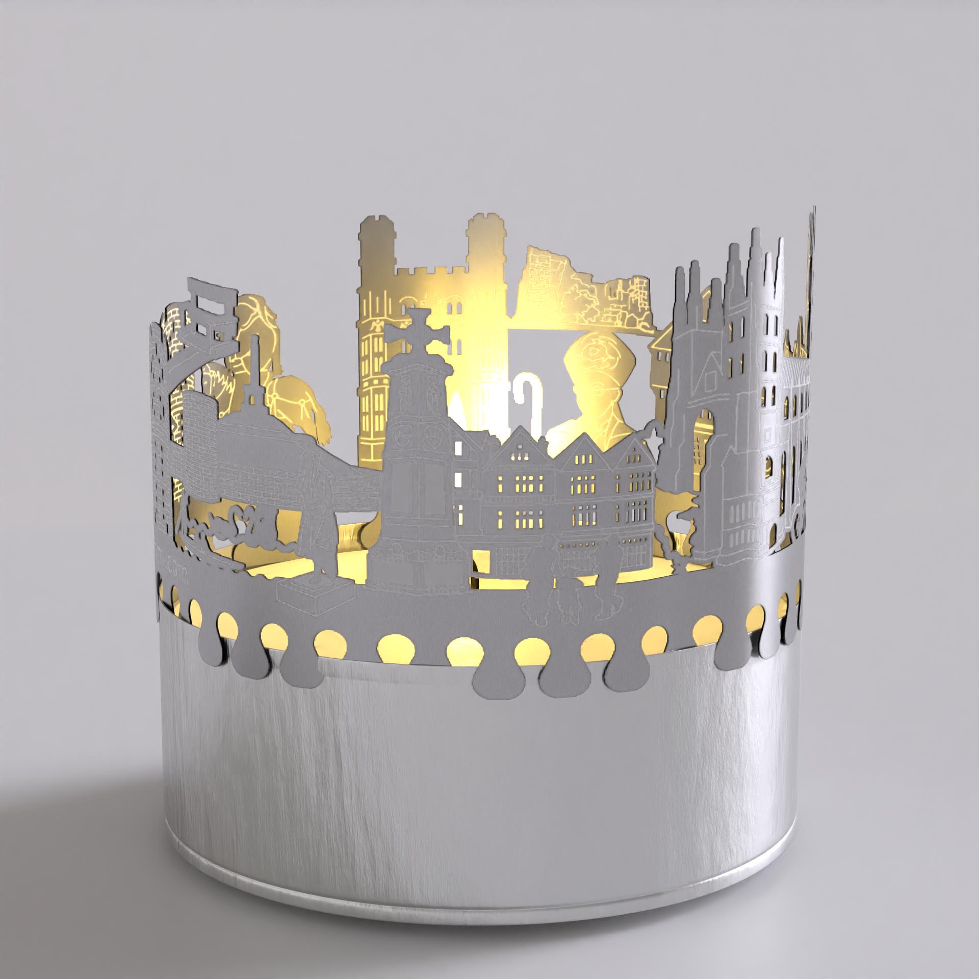 207_canterbury_motivkerze_schattenspiel_canterbury-gate_westgate-towers_river-boat_city-wall_statue-of-queen-bertha_cathedral_souvenir